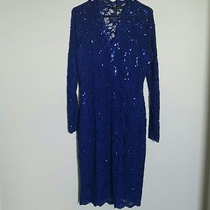 Blu Sage Long-Sleeve Lace Sequin Sheath Dress